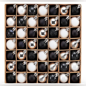 NEW 49ct 30mm Small Christmas Ball Ornaments Shatterproof Black Silver Mini